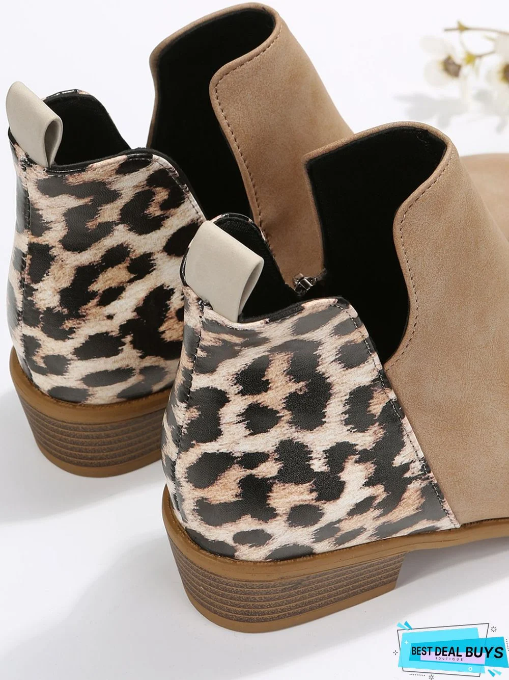 Leopard Khaki Casual Ankle Boots