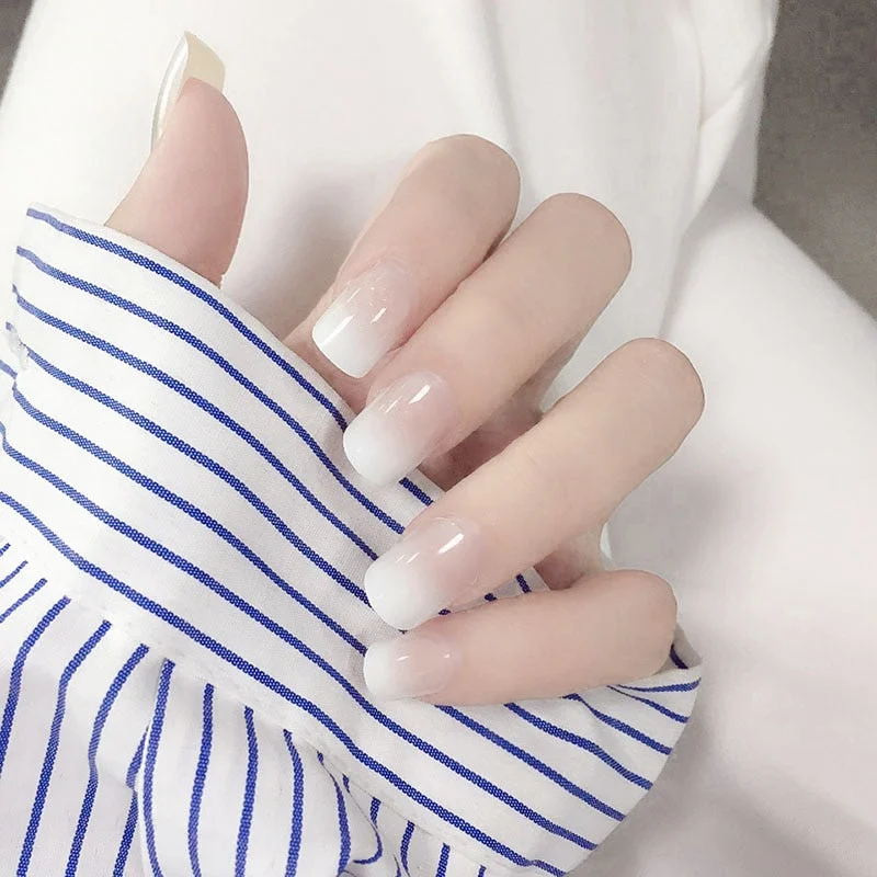 Simple Pink press on Nails Medium Round Full Cover Detachable nail tips for girls Manicure acrylic French fake nails with glue-Nail Inspo