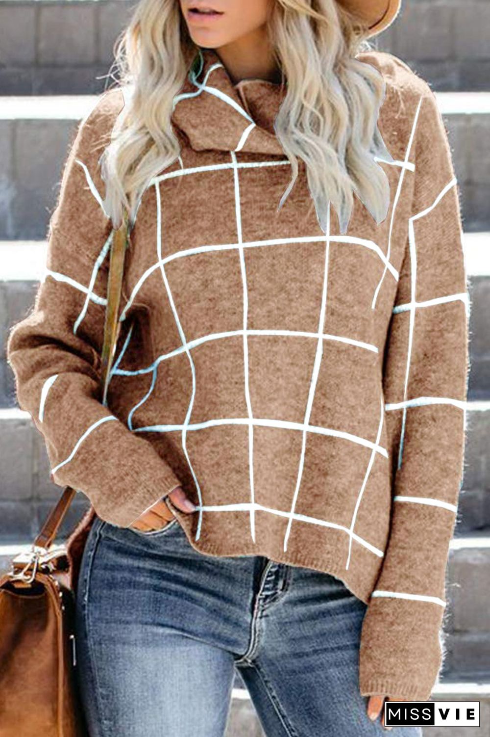 Turtleneck Plaid Casual Sweater