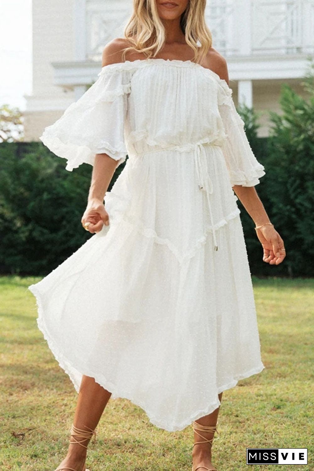 Fashion Street Solid Split Joint Off the Shoulder Irregular Dresses