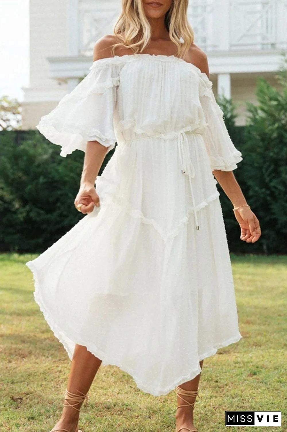 Fashion Street Solid Split Joint Off the Shoulder Irregular Dresses