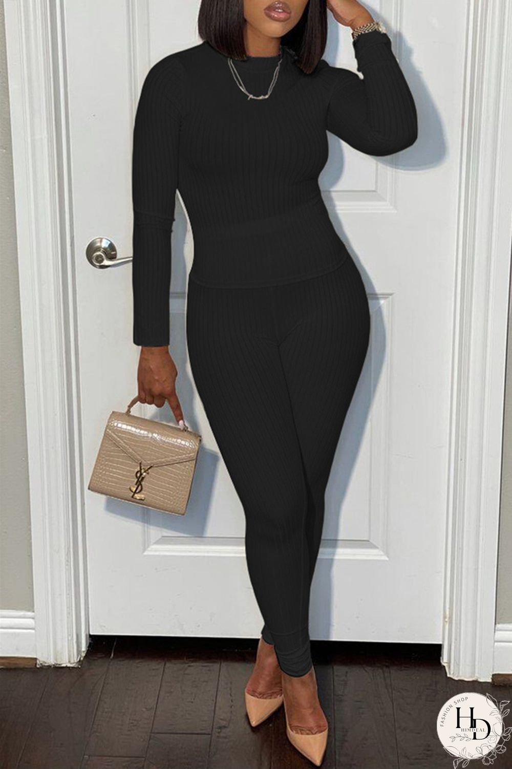 White Casual Sportswear Solid Basic O Neck Long Sleeve Two Pieces