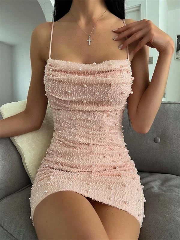 Sexy Gorgeous Pearl Sling Short Dress