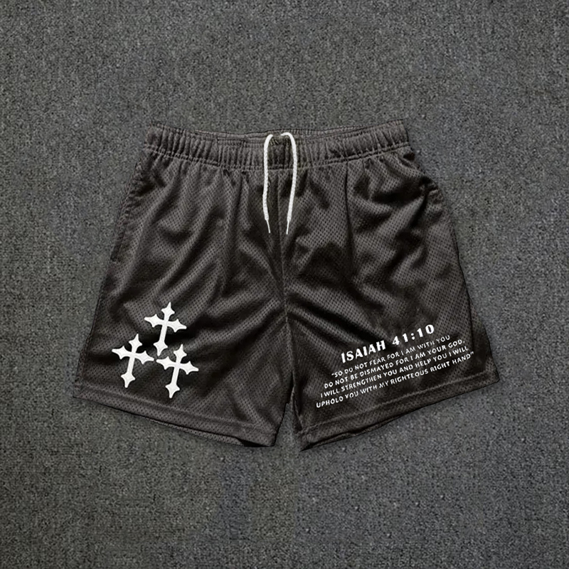 Sopula Isaiah 41:10 Cross Print Graphic Casual Men's Mesh Shorts - SOPULA