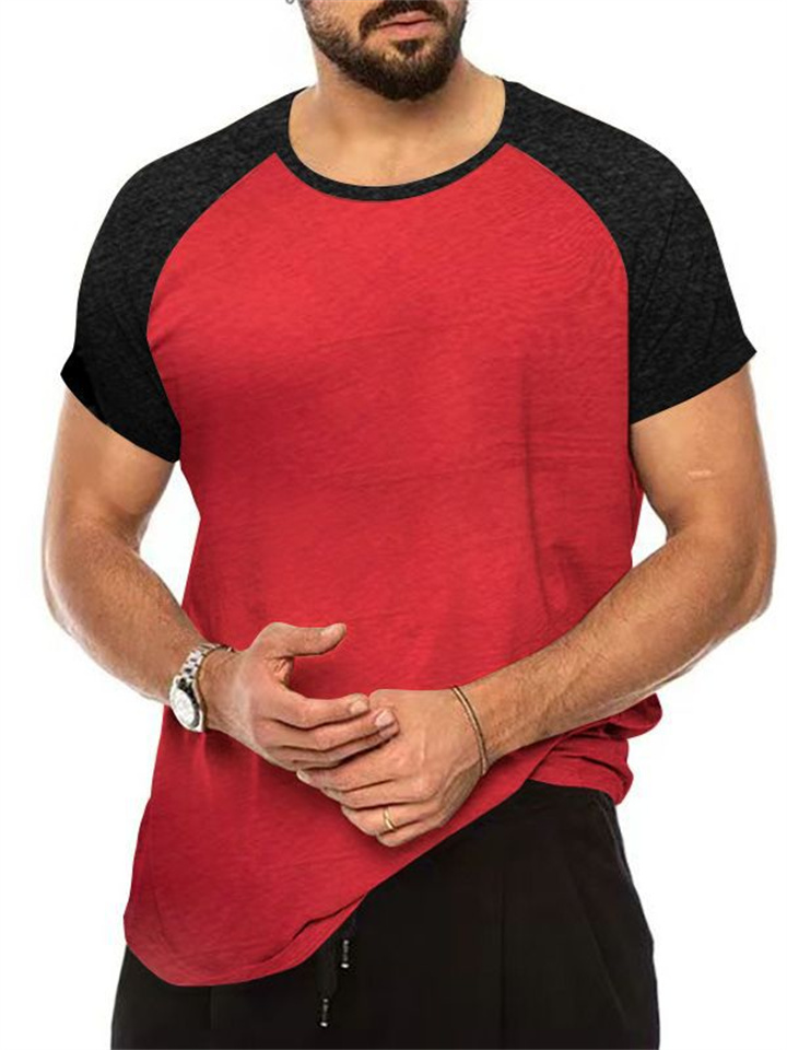 Men's Summer New Color Blocking Sports Loose Casual Fashion Short-sleeved T-shirt Men's Bottom Shirt