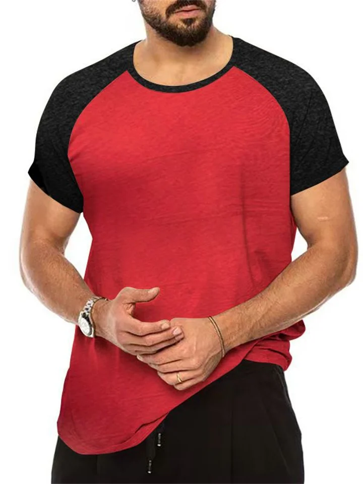 Men's Summer New Color Blocking Sports Loose Casual Fashion Short-sleeved T-shirt Men's Bottom Shirt-Cosfine