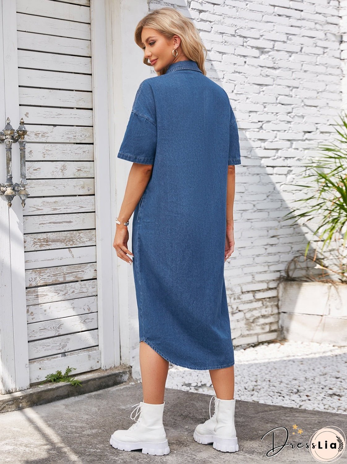 Button Up Dropped Shoulder Denim Dress