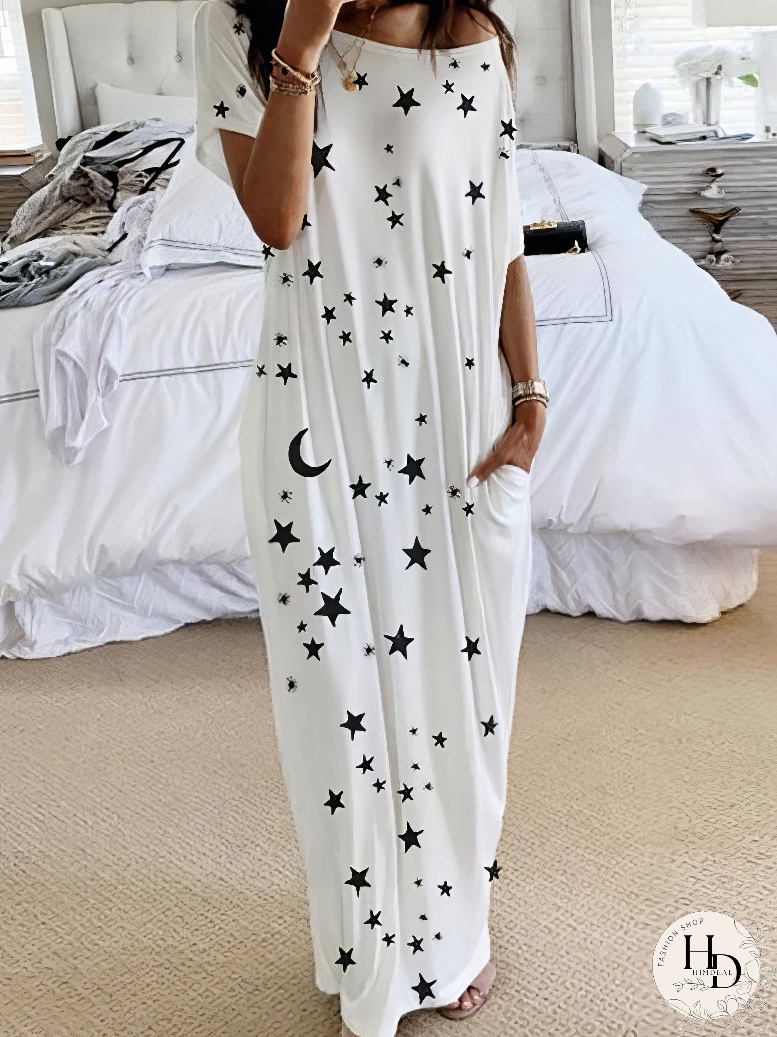 Starry Night Short Sleeve Maxi Dress