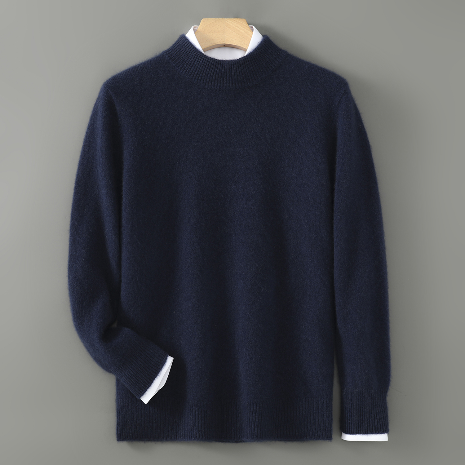 Men's Heavyweight Wool Sweater | Mock Neck for Rountine REAL SILK LIFE