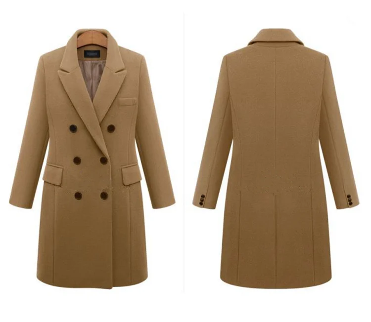 Autumn and Winter Solid Color Slim Long Coat Lapel Coat Women