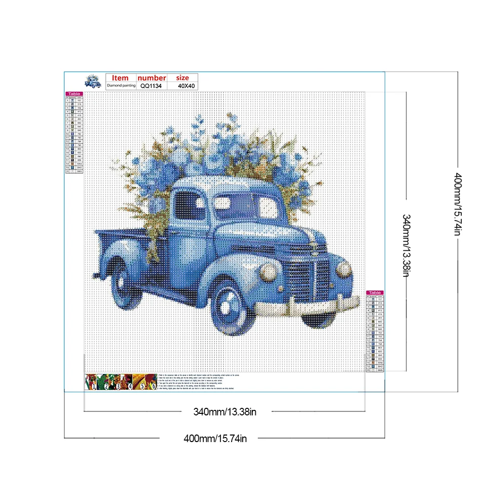 Full Round Diamond Painting 40*40cm - Blue Flower Truck