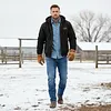 Men's Vintage Western Cowboy Fleece Pocket Full Zip Long Sleeve Hoodie Jacket by Inlyline