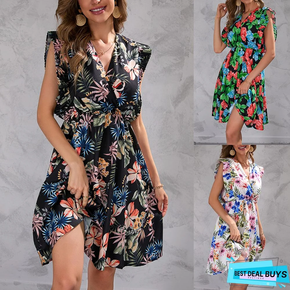 Summer Flower Print Sleeveless Dress