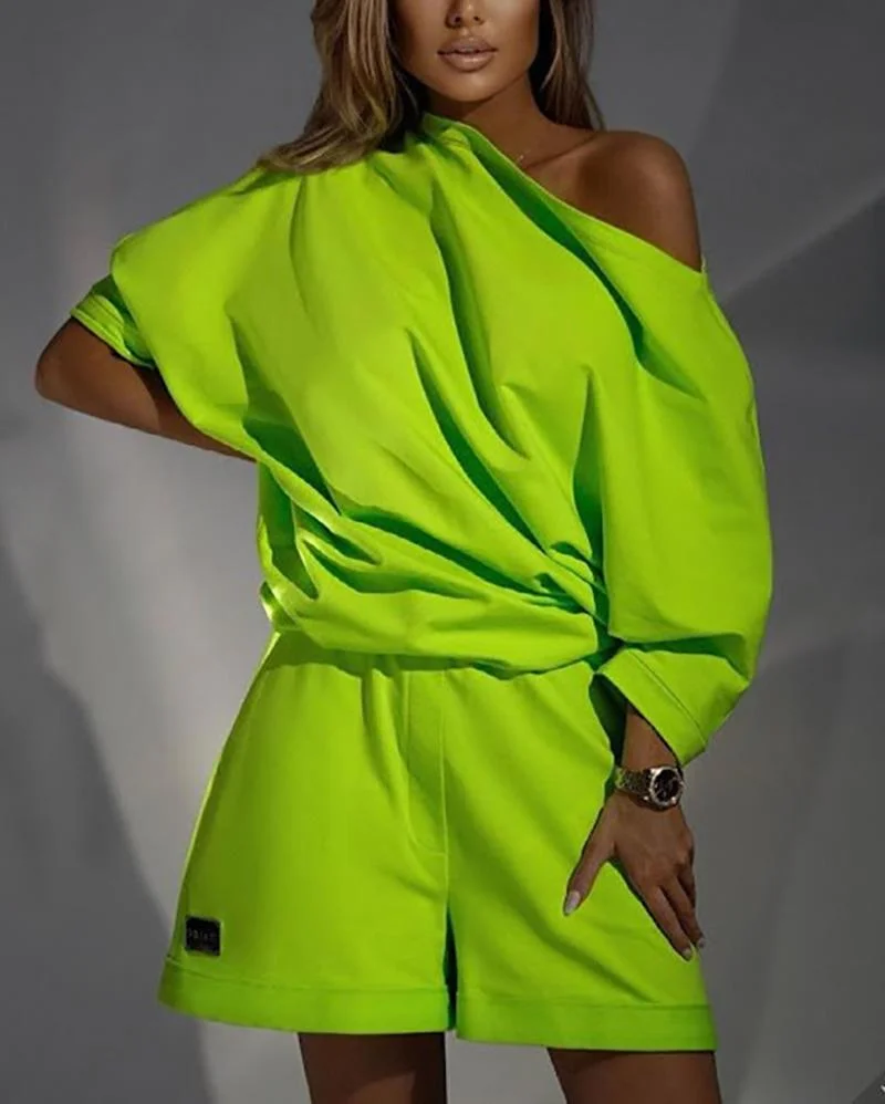 Solid Color Short Sleeve T-Shirt & Shorts Set