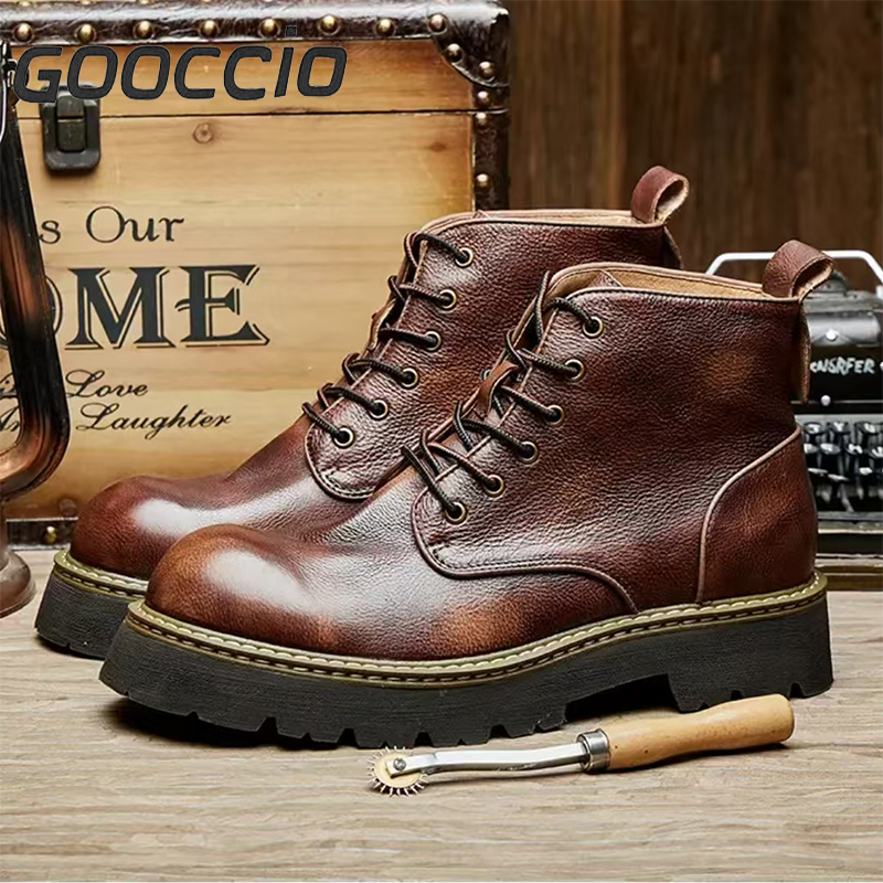 DT204 Retro-Style Cowhide Martin Boots For Men GOOCCIO   