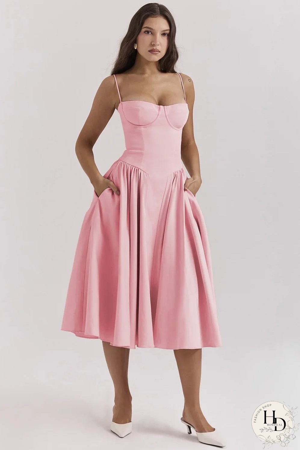 Elegant Solid Sling Long Pleated Dress Chic Sleeveless Backless A-Line Summer Party Club