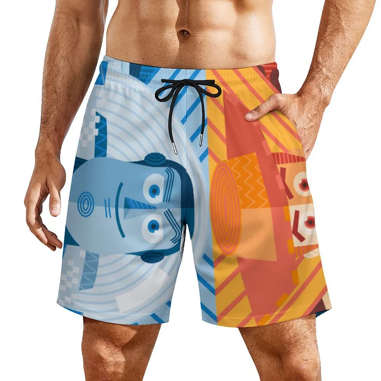 Summer Toy Story Woody Buzz Reversible Graphic Men Mesh Swim Trunks Drawstring Waist Running Bathing Board Beach Shorts - Heather Prints Shirts