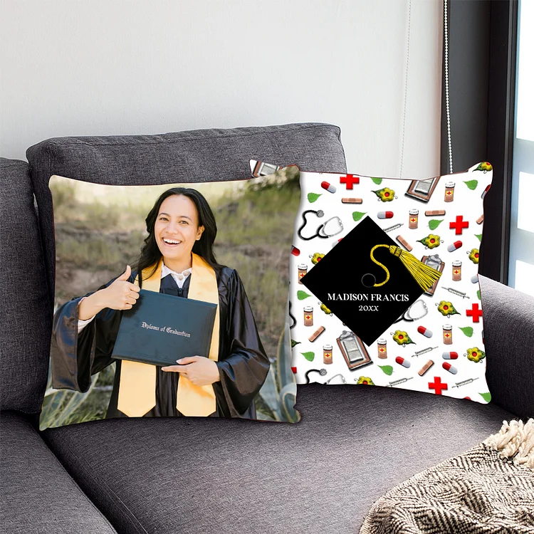 Personalized Graduation Photo Pillow Cover with Name Graduation Gift