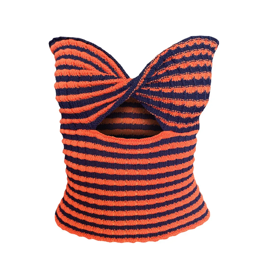 Brownm Brownm Explosion Women's Vacation Sexy Striped Sweater Knitted T-Shirt