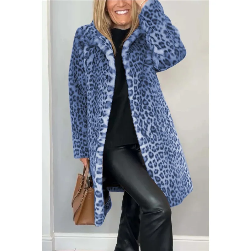 Athvotar Athvotar 2025 Fashion Leopard-Print Warm Plush Long Coat