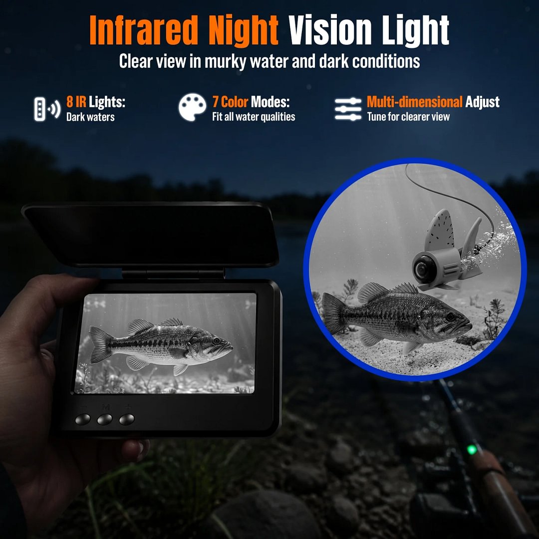 BEBANG Underwater Fishing Camera, 4.3" LCD Monitor, 65ft Cable, 8 IR Night Vision Lights, 220&deg; Wide Angle Lens, 5000mAh Battery, for Ice Lake Boat & Kayak Fishing