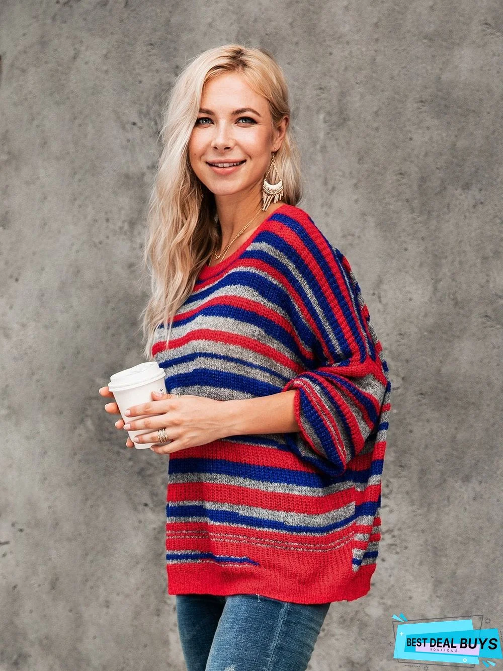 Basic Striped Scoop Neckline Sweater