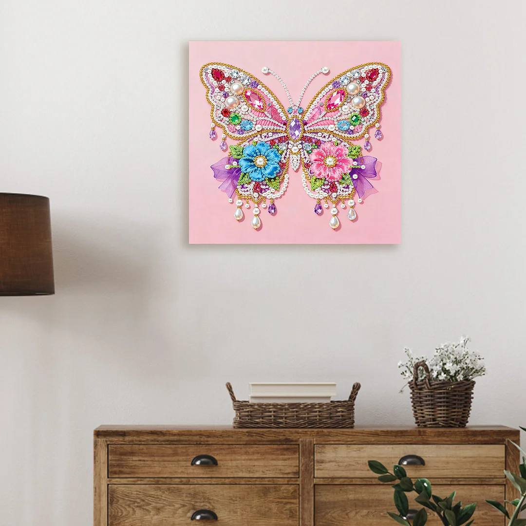 Flower Butterfly Art Diamond Painting Kit for Adults Home Decor 25x25cm With Frame