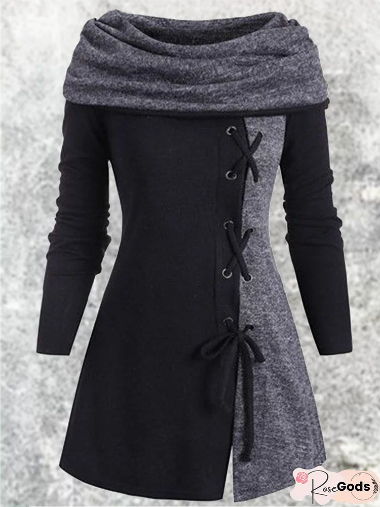 Solid Slit Long Sleeve Casual Weaving Dress