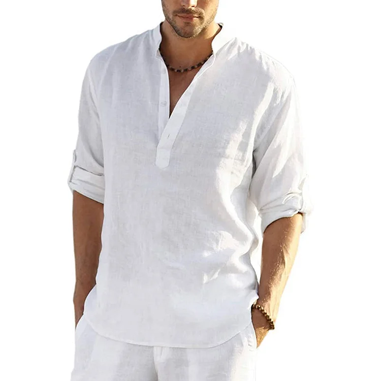 Men's Cotton Linen Shirt Long Sleeve Hippie Casual Beach T Shirts shopify Stunahome.com