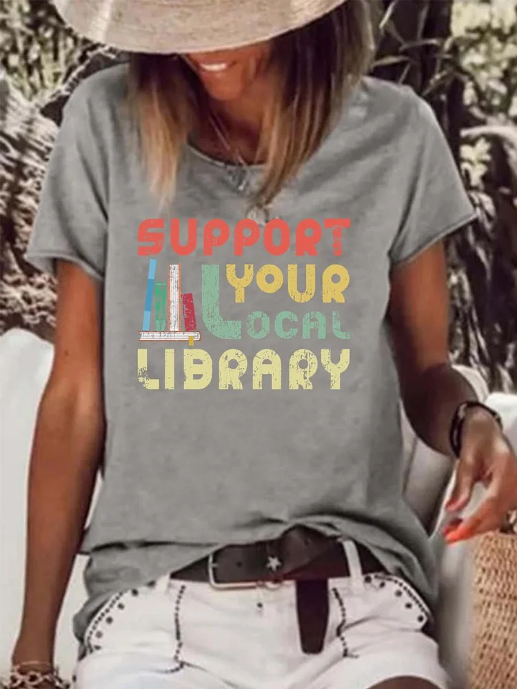 Support Your Local Library Raw Hem Tee