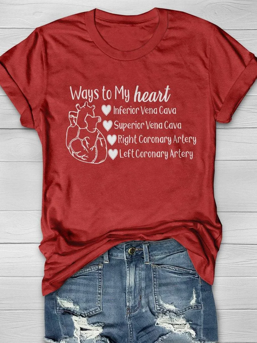 Ways To My Heart Print Short Sleeve T-shirt