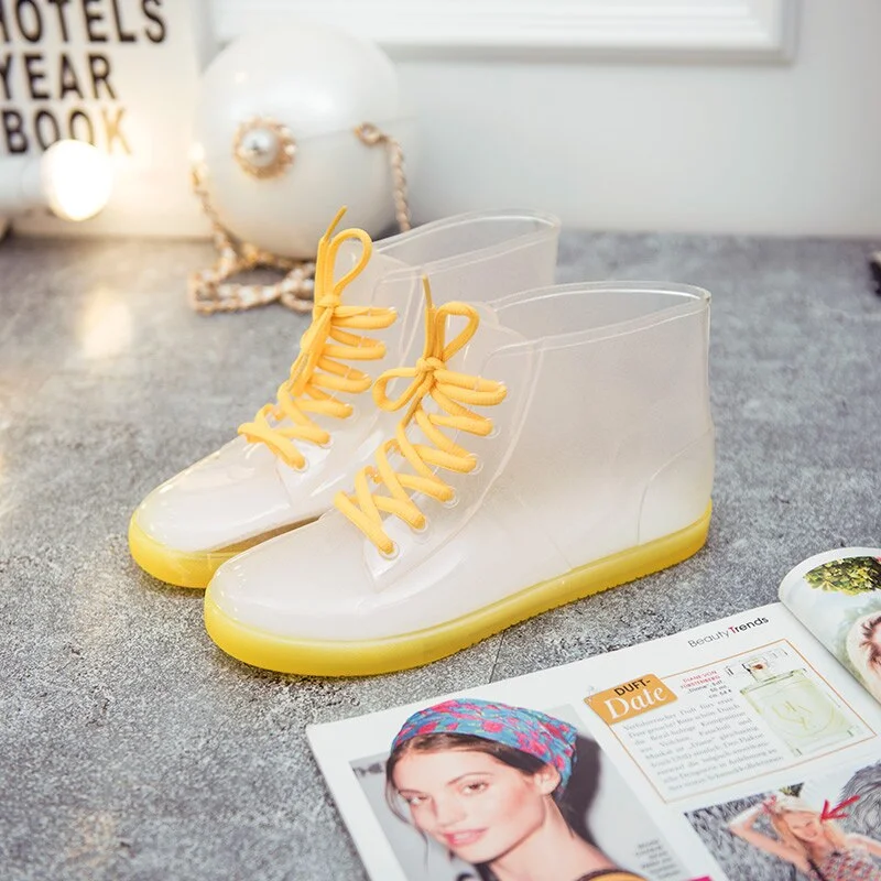 Jelly Transparent Anti-Slip Fashion Waterproof Shoes Rainshoes Rain Boots Shoe Cover Woolen Cotton Rubber Boots Female Short