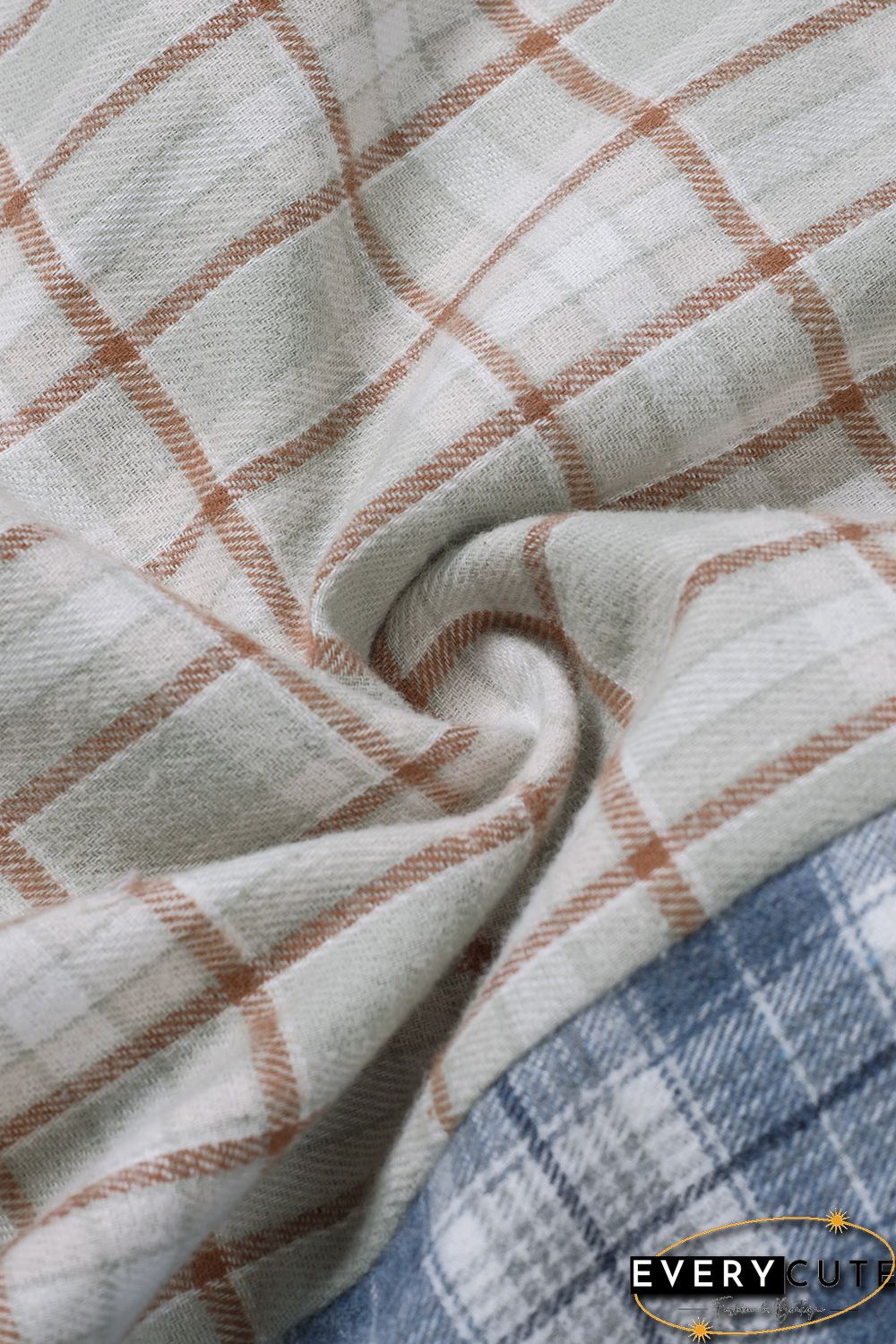 Sky Blue Plaid Color Block Pocket Button-up Long Sleeve Shirt