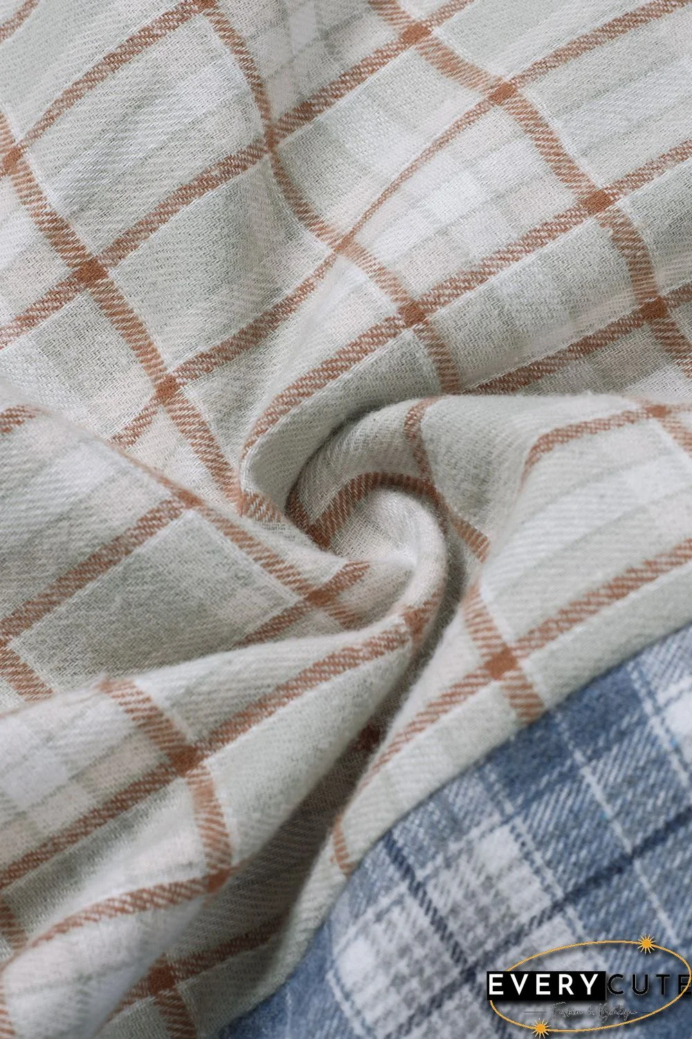 Sky Blue Plaid Color Block Pocket Button-up Long Sleeve Shirt