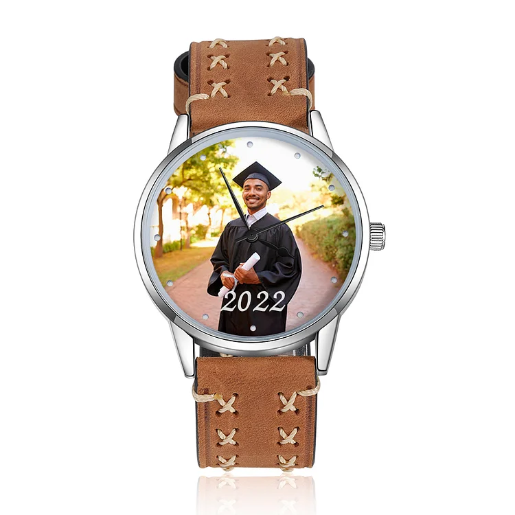 Personalized Photo Watch Leather Strap Graduation Gift