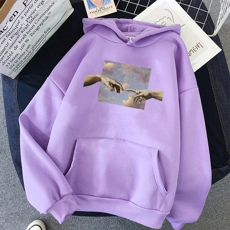 Women Artistic Hoodies Casual Painting Print Plus Velvet Oversize Sweatshirts Harajuku Long Sleeve Pullovers Couple Hoody Tops