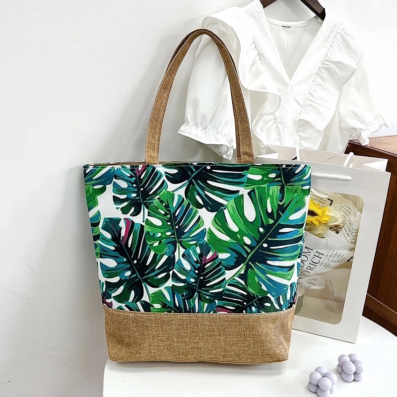 Women’s Large Canvas Tropical Vacation Open Shoulder Bag