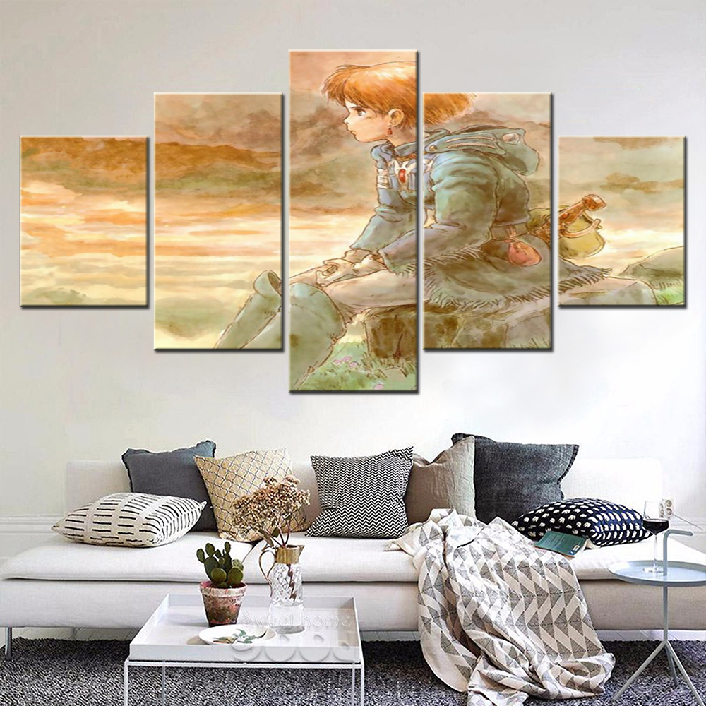 5 Pieces Wall Art Canvas Poster Anime Girls Nausicaa Of The Valley Of The Wind Wallpaper Modular Home Decor Living Room Mural