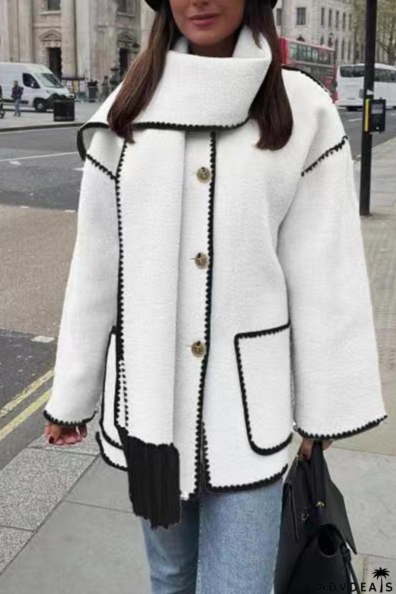 Fringe Hem With Scarf Coat