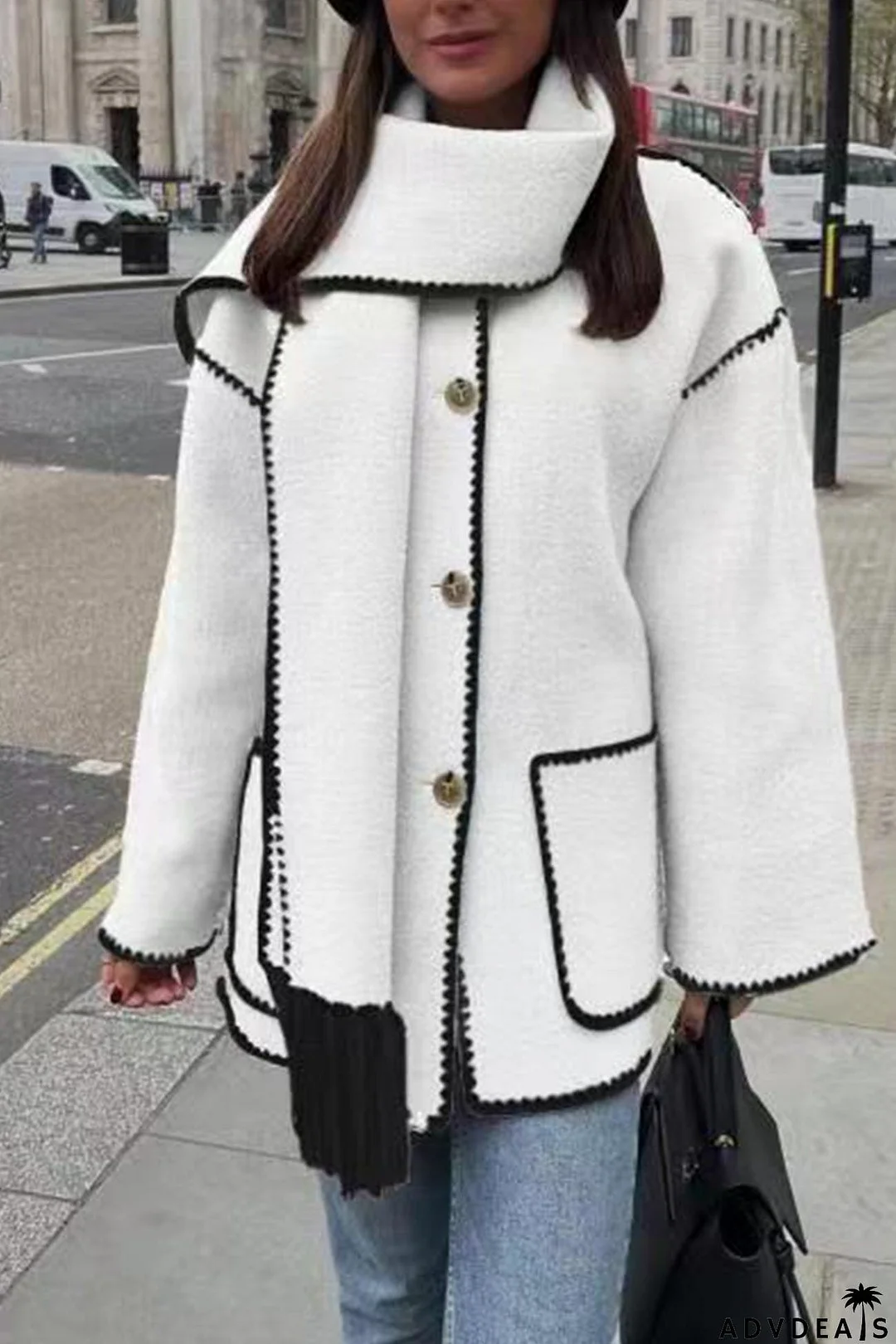 Fringe Hem With Scarf Coat