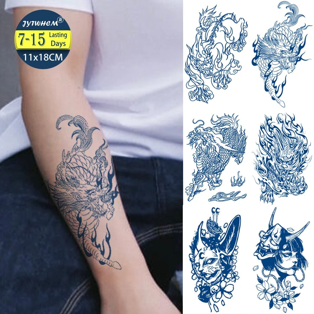 Dragon Temporary Tattoos Sexy Woman Tattoo Sticker Art Fake Sleeve Mandala Cute Cat Head Lace Leg Henna Tribe Real Body Stickers