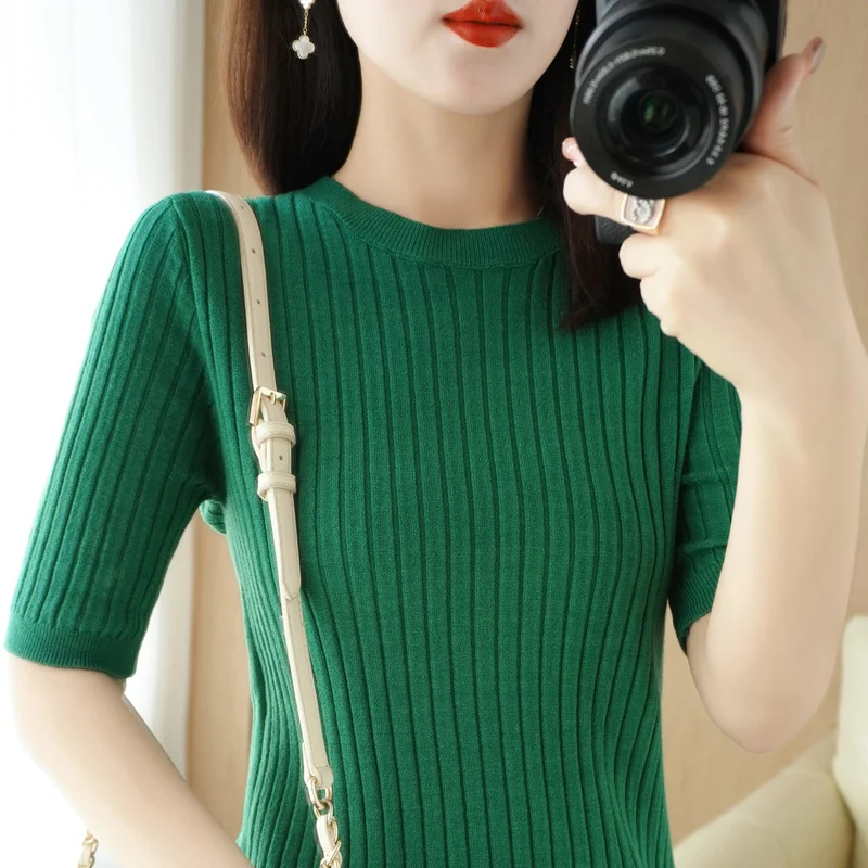 Churchf Churchf Collar Pit Bottom Shirt Women's New Slim Sweater Short Versatile Casual Sweater