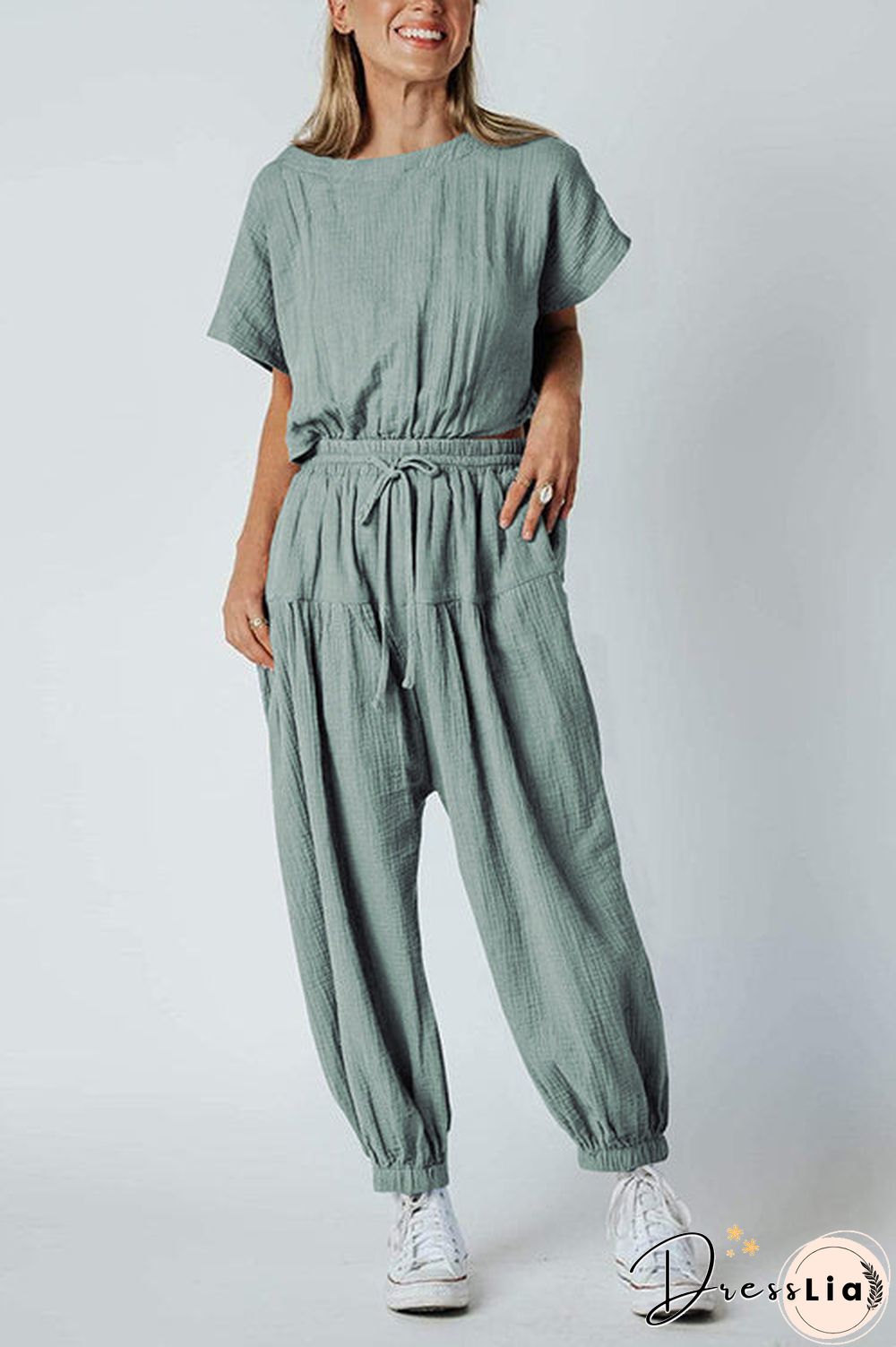 Slit Back Solid Drawstring Jumpsuit