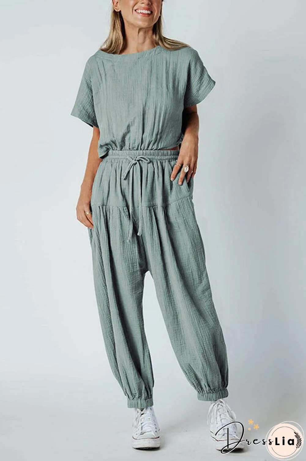 Slit Back Solid Drawstring Jumpsuit