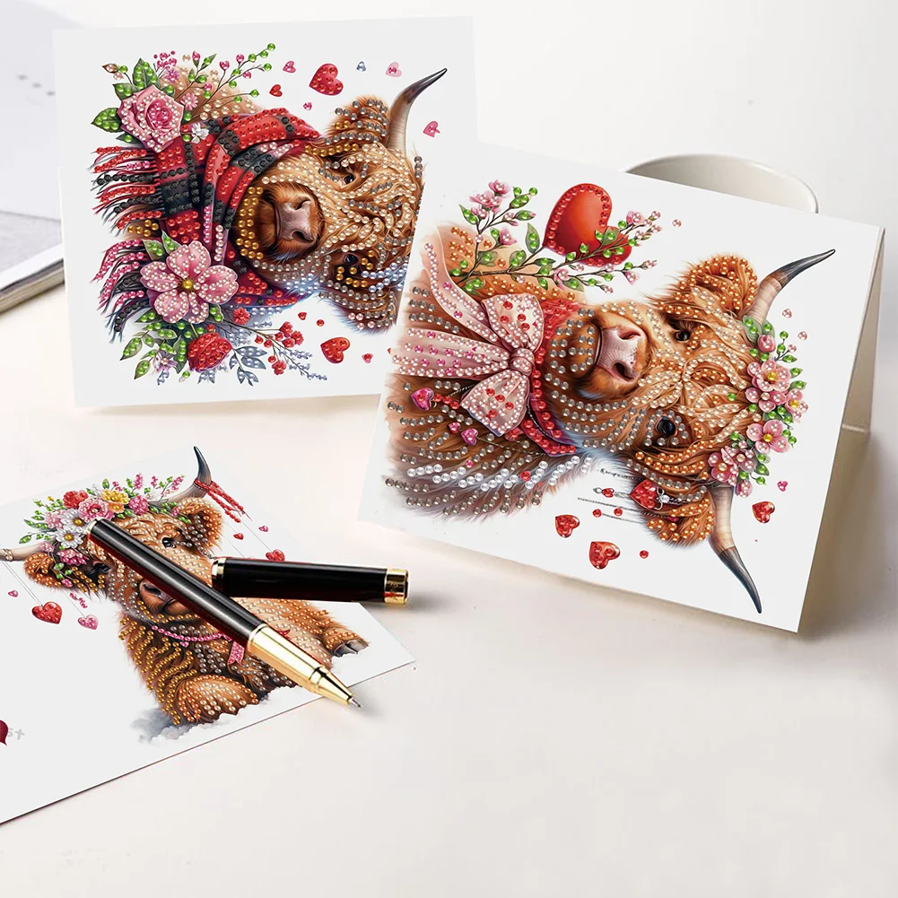 [Upgrade-Laser Card]6Pcs Love Yak Diamond Painting Greeting Card Rhinestones Diamond Wish Card