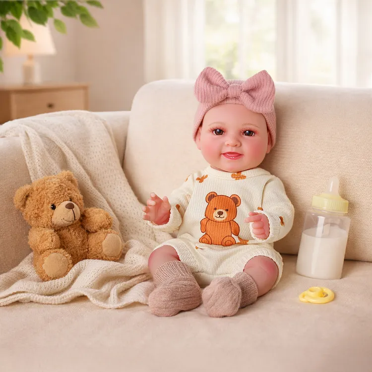Babeside Mia 12" Smiling Baby Doll &ndash; Realistic Vinyl Baby Doll with Teddy Bear Outfit & Accessories