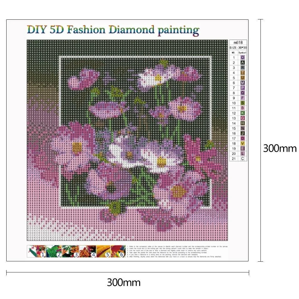 5D DIY Diamond Painting - Full Drill - Pink Flowers