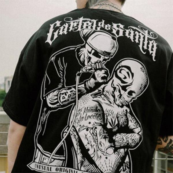 Black Skeleton Letter Print Casual T-shirts