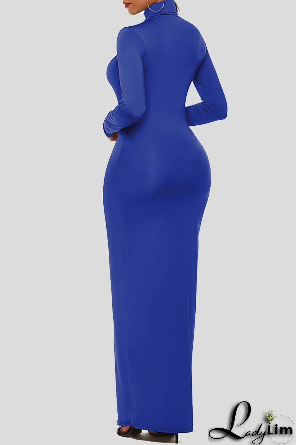 Black Fashion Casual Solid Basic Turtleneck Long Sleeve Dresses