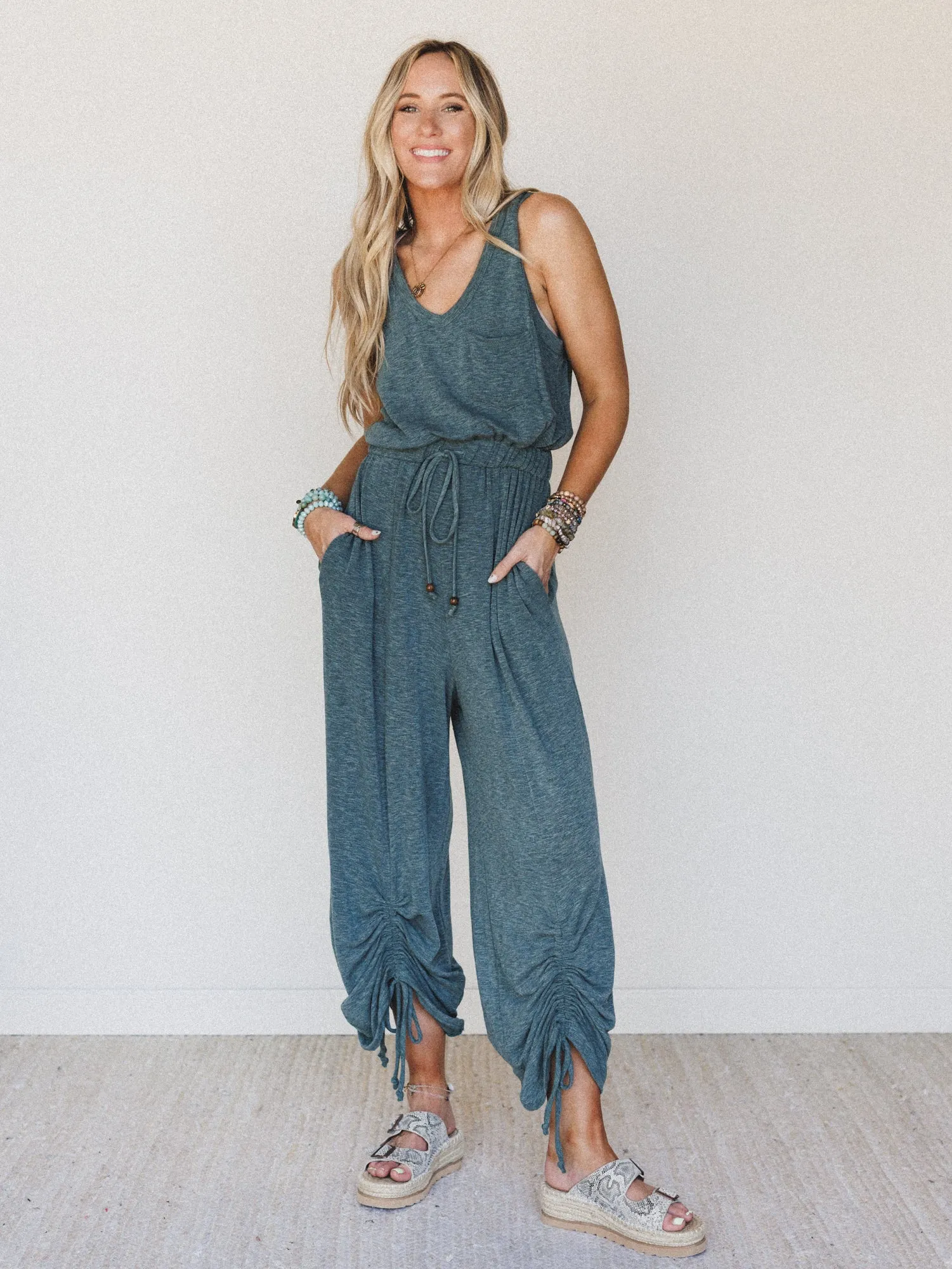 The Nest Solie Cinched Jumpsuit - Green Olive